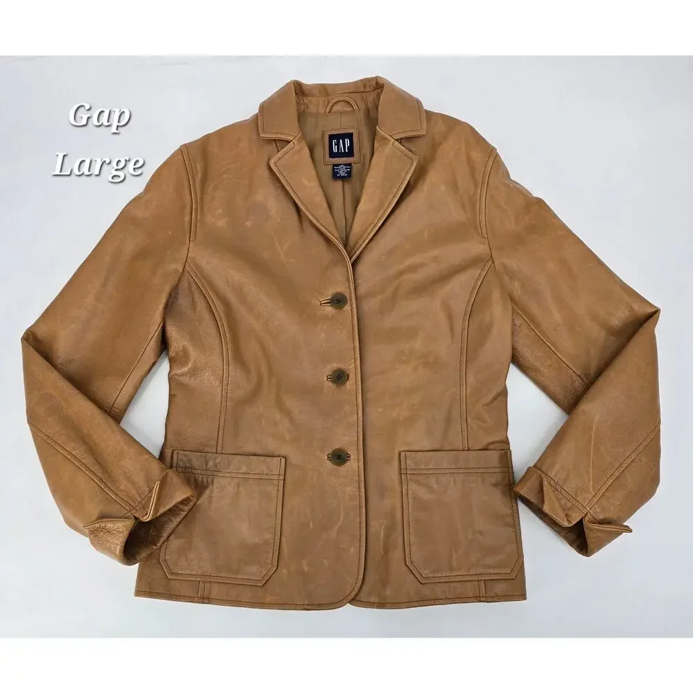 GAP Vintage Y2K Genuine Leather Blazer Jacket (SPR-2002) - Picture 1 of 4
